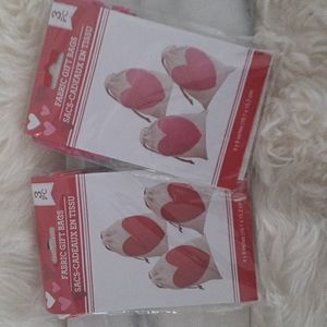 2 Sets of 3 Piece Valentine's Day Fabric Gift Bags Pink & Red Hearts NIP